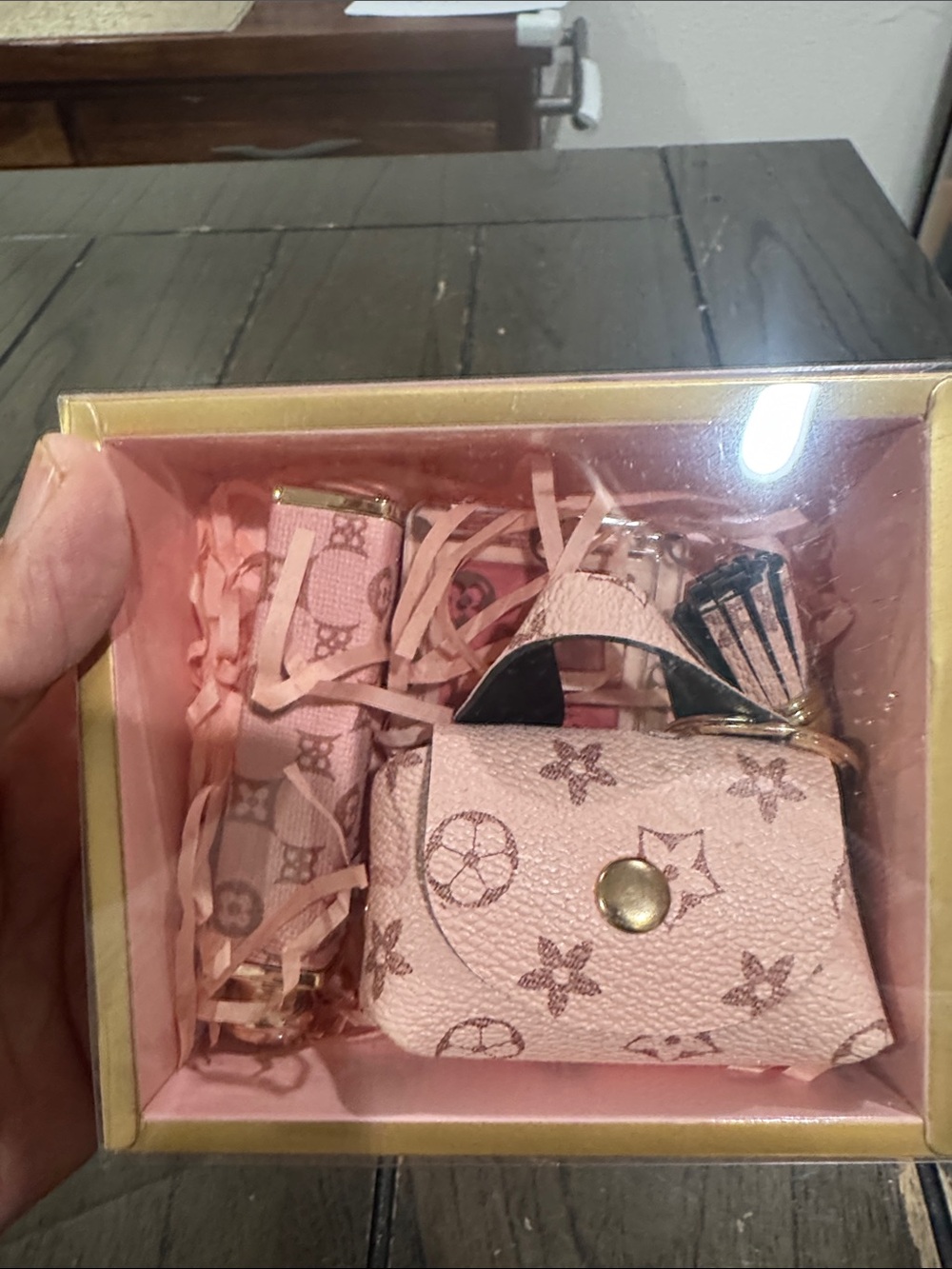 Pink Designer-Style Mini Purse Keychain with Tassel and Lipstick Case